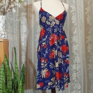 Floral Blue and Red Women's Dress